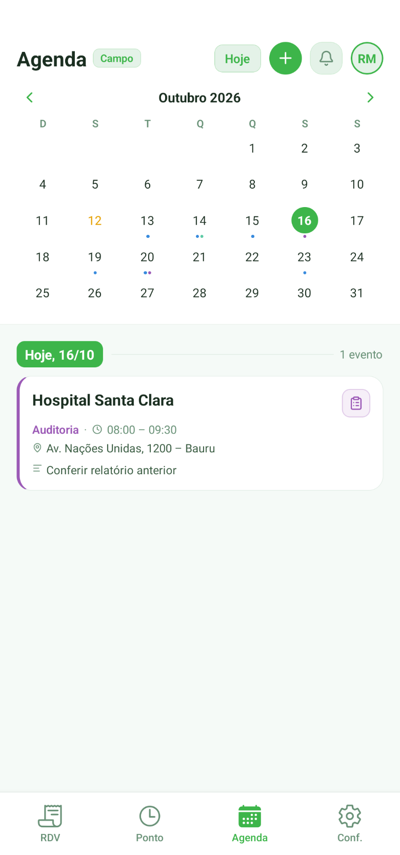 Agenda no app do colaborador